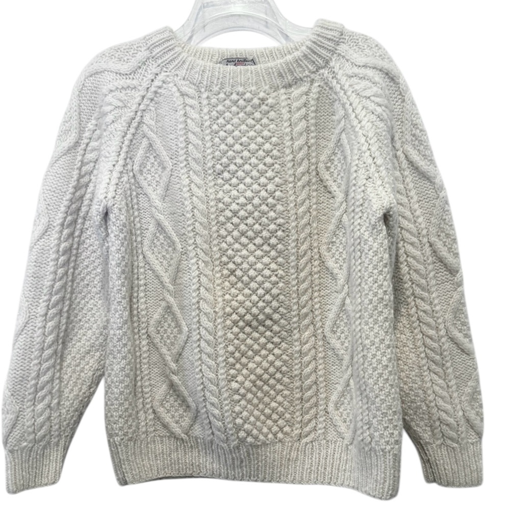 Vintage Antartex 100% Wool Ivory Fisherman Cable Hand Knitted Sweater